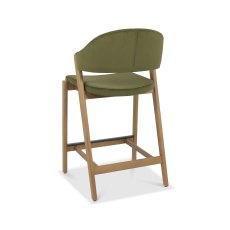 Rosen Rustic Oak Upholstered Bar Stool in an Cedar Velvet Fabric (Single)