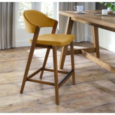 Rosen Rustic Oak Upholstered Bar Stool in an Mustard Velvet Fabric (Single)