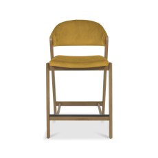 Rosen Rustic Oak Upholstered Bar Stool in an Mustard Velvet Fabric (Single)