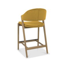 Rosen Rustic Oak Upholstered Bar Stool in an Mustard Velvet Fabric (Single)