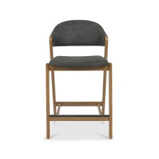 Rosen Rustic Oak Upholstered Bar Stool in a Dark Grey Fabric (Single)