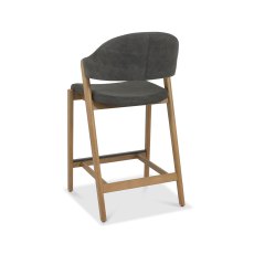 Rosen Rustic Oak Upholstered Bar Stool in a Dark Grey Fabric (Single)