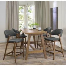 Rosen Rustic Oak Upholstered Bar Stool in a Dark Grey Fabric (Single)