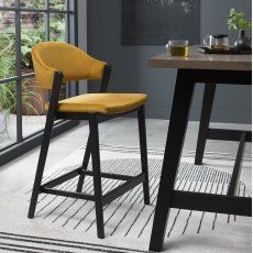 Rosen Peppercorn Upholstered Bar Stool in a Dark Mustard Velvet Fabric (Single)