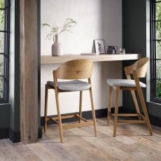 Astra - Rustic Oak Bar Stool in Grey Fabric Astra - Rustic Oak Bar Stool in Grey Fabric