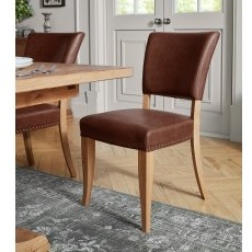 Rivera - Rustic Oak Dining Chair in Tan Faux Leather (Pair) Rivera - Rustic Oak Dining Chair in Tan Faux Leather (Pair)