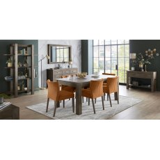 Home Origins Blake Dark Oak 6-8 Seater Dining Table & 6 Blake Dark Oak Low Back Upholstered Chairs- Harvest Pumpkin Velvet Fa