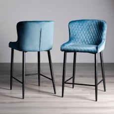 Cezanne - Bar Stool in Blue Velvet (Pair) Cezanne - Bar Stool in Blue Velvet (Pair)