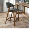 Rosen Rustic Oak Upholstered Bar Stool in a Dark Grey Fabric (Single)